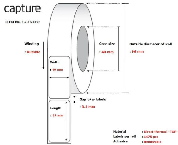 Etikettrull 40x27mm - 10 pk.
