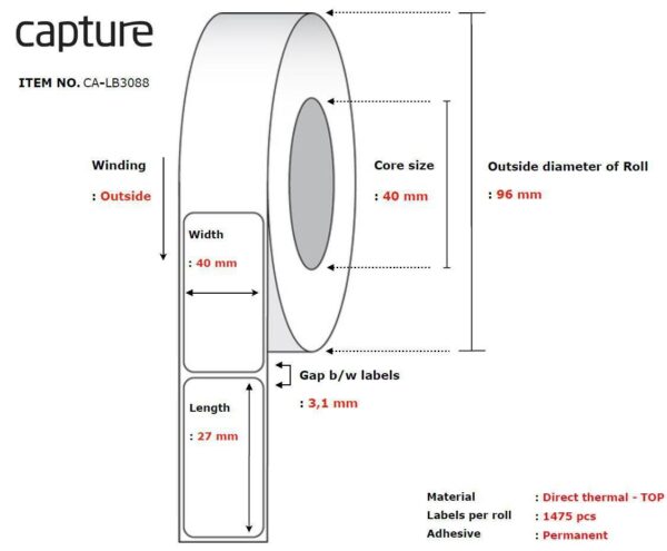 Etikettrull 40x27mm - 10 pk.