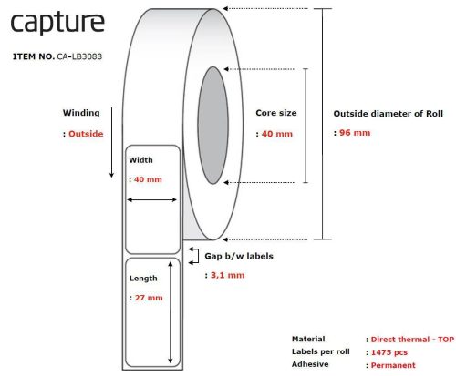 Etikettrull 40x27mm - 40 pk.